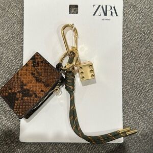 Zara multi-charm (dice pendant & cord) mini leather wallet keychain NWT